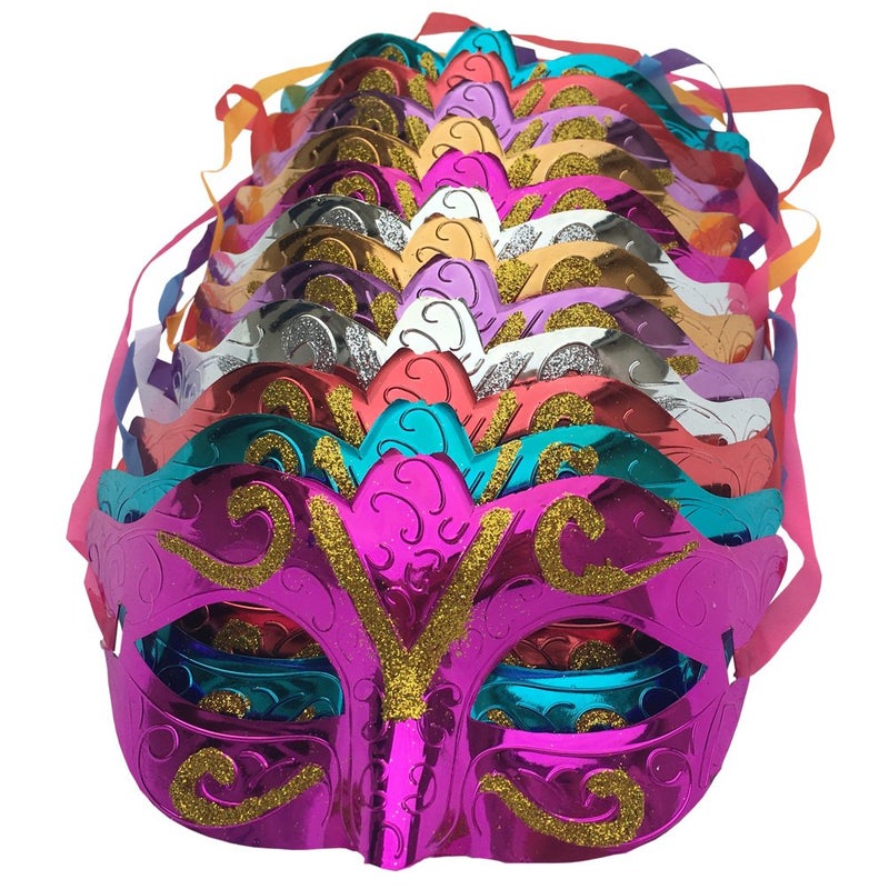 Arlai Pack of 12, Gold shining plated party mask wedding props masquerade mardi gras mask - Image 1